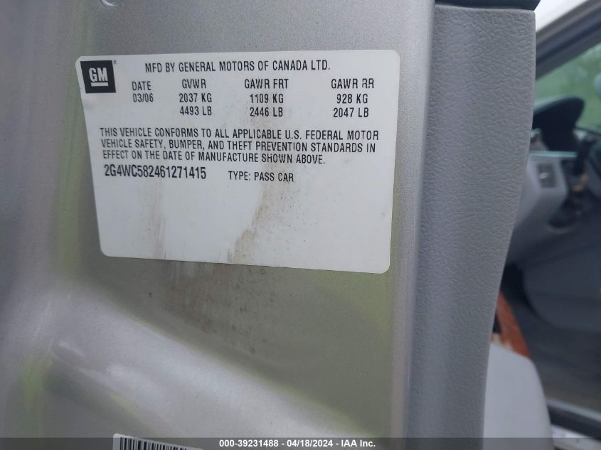 2006 Buick Lacrosse Cx VIN: 2G4WC582461271415 Lot: 39231488