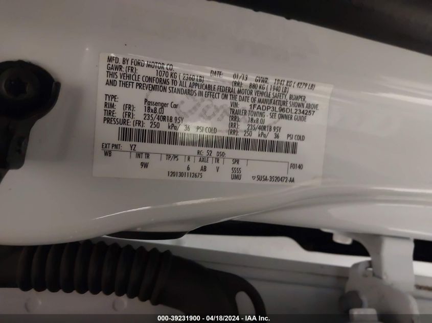 2013 Ford Focus St VIN: 1FADP3L96DL234257 Lot: 39231900