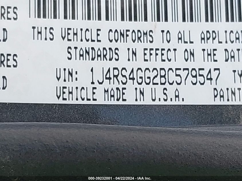 2011 Jeep Grand Cherokee Laredo VIN: 1J4RS4GG2BC579547 Lot: 39232001