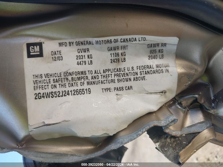2004 Buick Century VIN: 2G4WS52J241266519 Lot: 39232050
