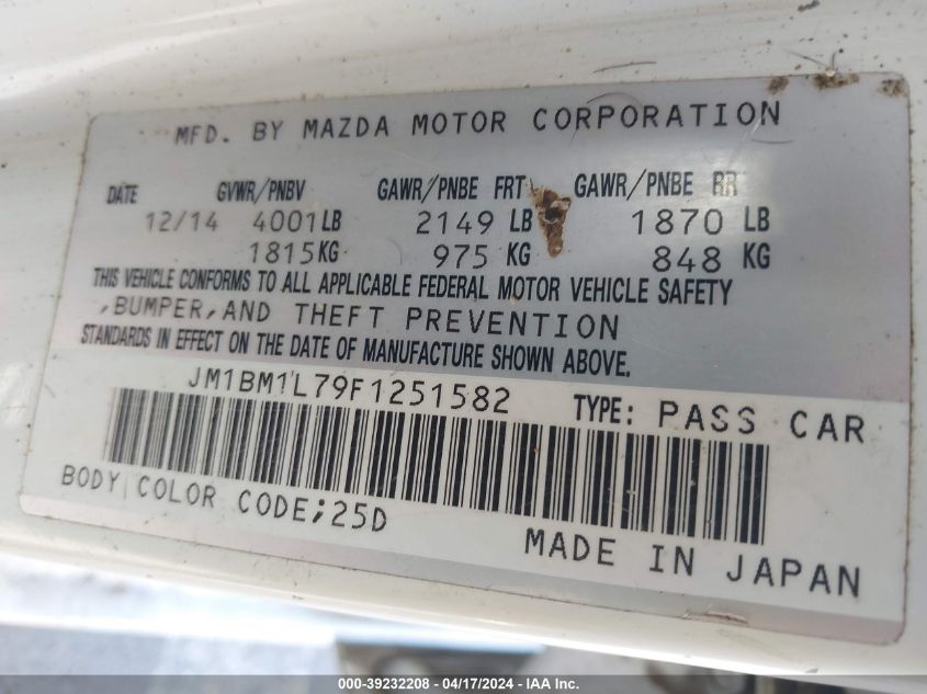 2015 Mazda Mazda3 I Touring VIN: JM1BM1L79F1251582 Lot: 39236764