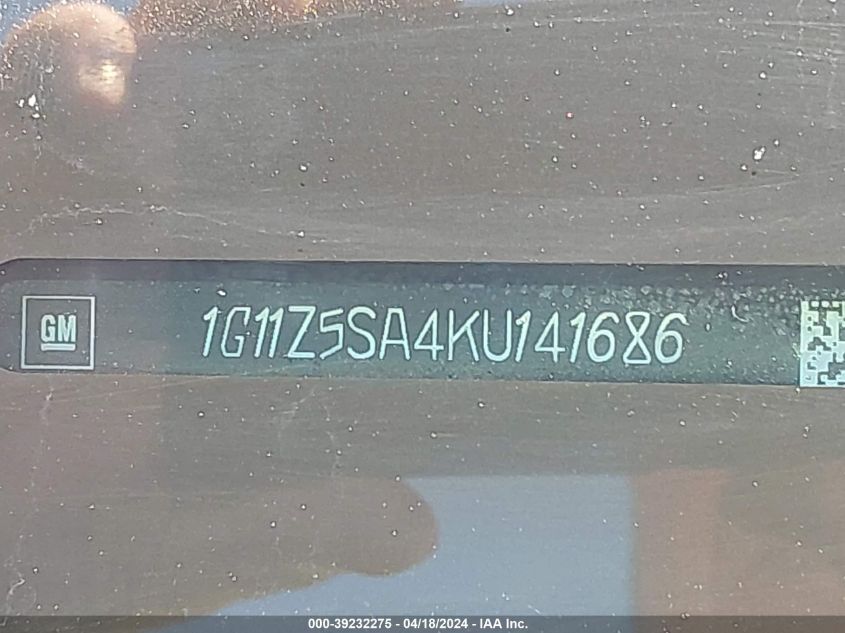 2019 Chevrolet Impala Lt VIN: 1G11Z5SA4KU141686 Lot: 39232275