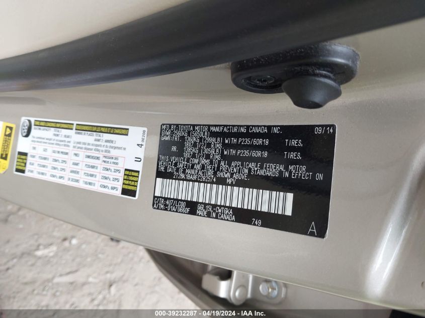 2015 Lexus Rx 350 VIN: 2T2BK1BA8FC282574 Lot: 39232287