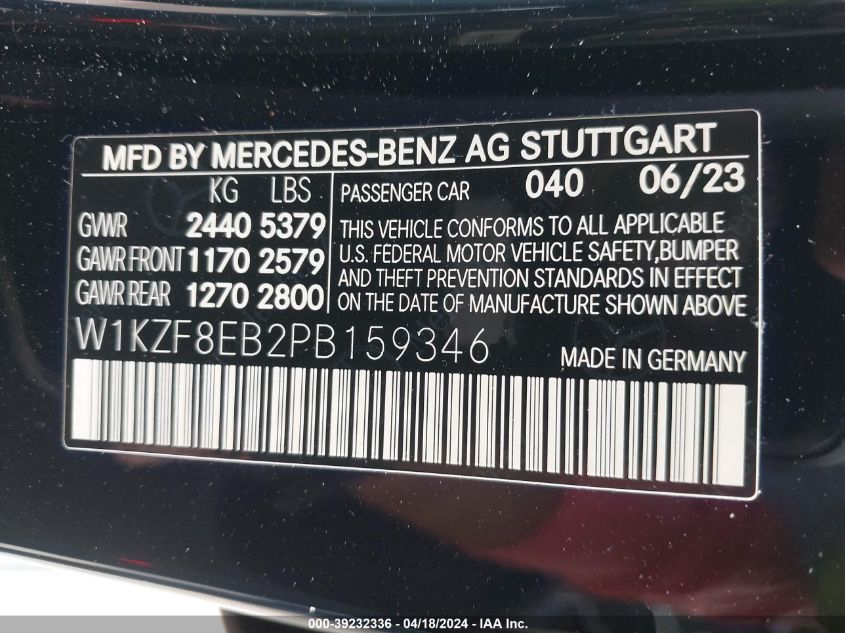 2023 Mercedes-Benz E 350 4Matic VIN: W1KZF8EB2PB159346 Lot: 39232336