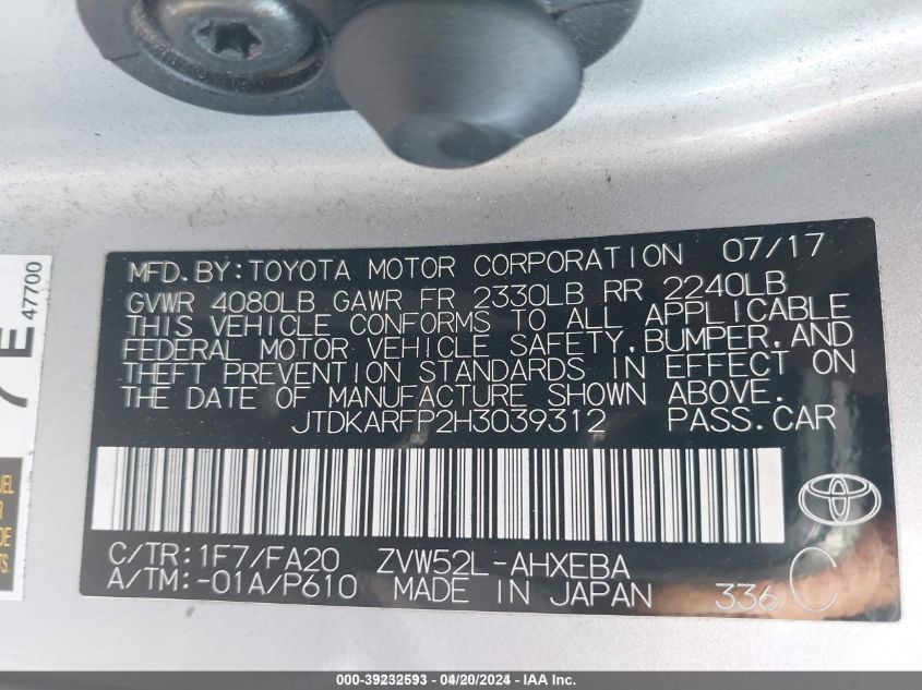 JTDKARFP2H3039312 2017 Toyota Prius Prime Plus