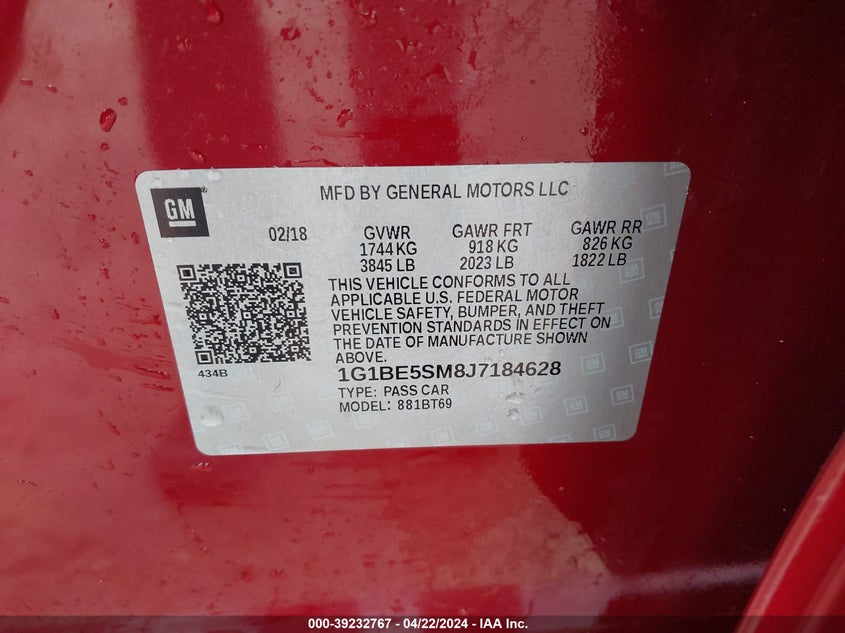 2018 CHEVROLET CRUZE LT - 1G1BE5SM8J7184628