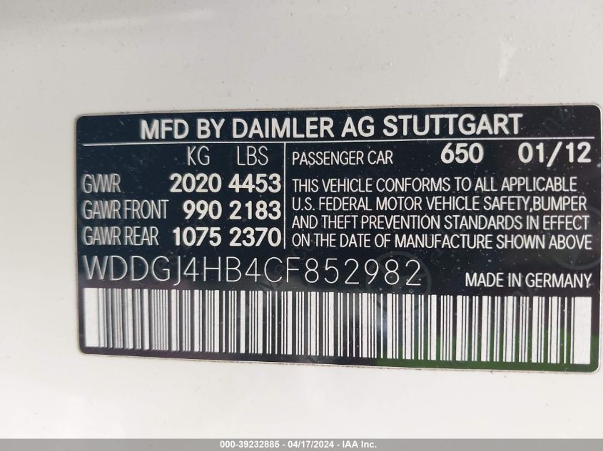 WDDGJ4HB4CF852982 | 2012 MERCEDES-BENZ C 250