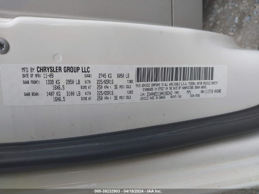 2010 Dodge Grand Caravan Sxt VIN: 2D4RN5D13AR196342 Lot: 39232903