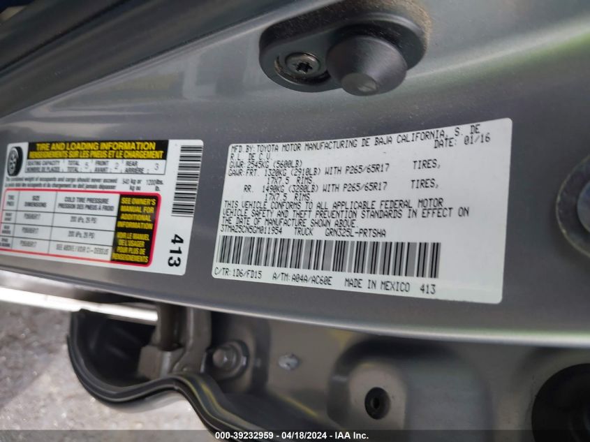 2016 Toyota Tacoma Trd Sport VIN: 3TMAZ5CN5GM011954 Lot: 39232959