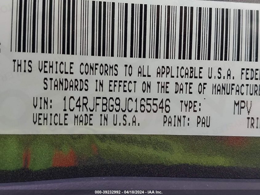 2018 Jeep Grand Cherokee Limited 4X4 VIN: 1C4RJFBG9JC165546 Lot: 39232992