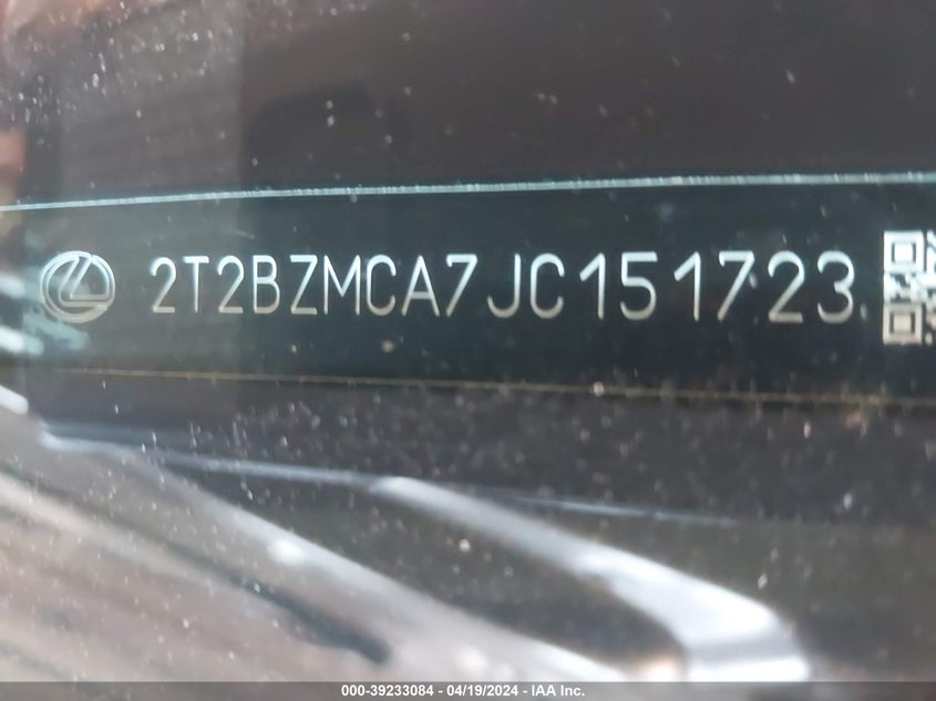 VIN 2T2BZMCA7JC151723 2018 LEXUS RX 350