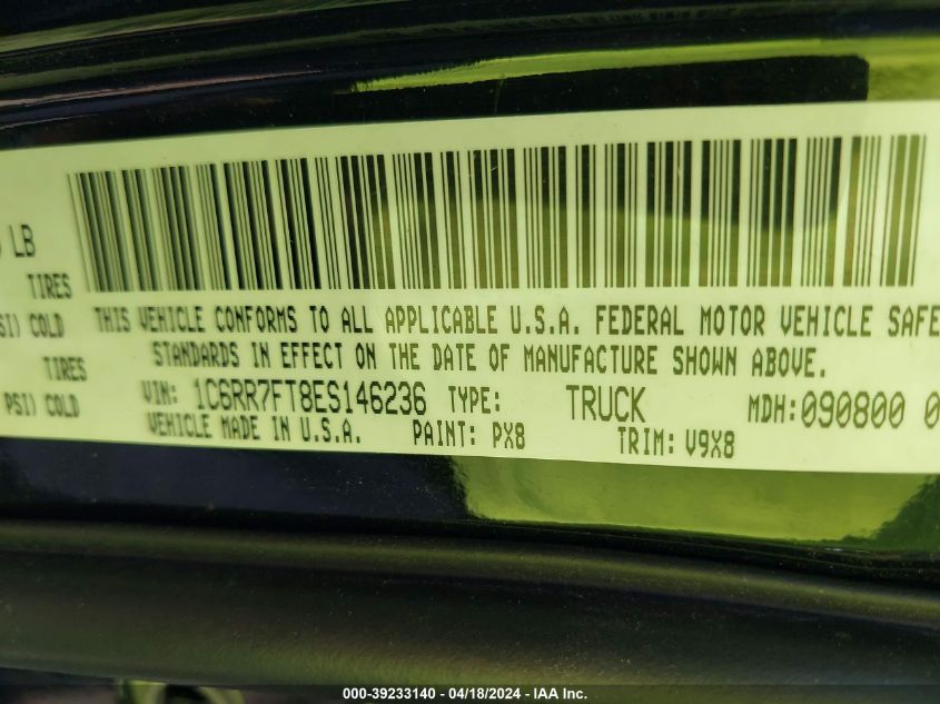 2014 Ram 1500 Tradesman VIN: 1C6RR7FT8ES146236 Lot: 39233140