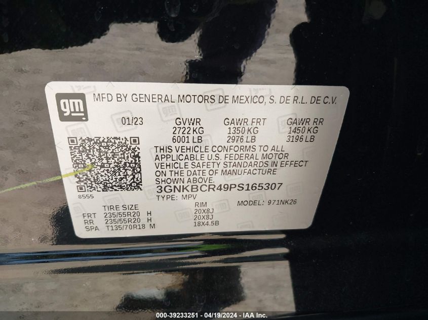 2023 Chevrolet Blazer Fwd 2Lt VIN: 3GNKBCR49PS165307 Lot: 39233251