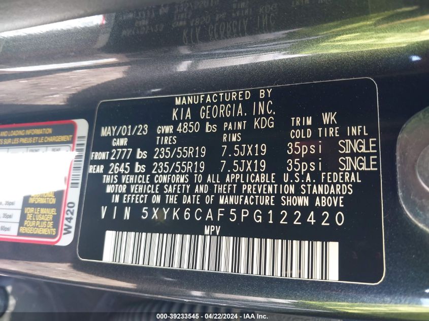 2023 Kia Sportage X-Line VIN: 5XYK6CAF5PG122420 Lot: 39233545