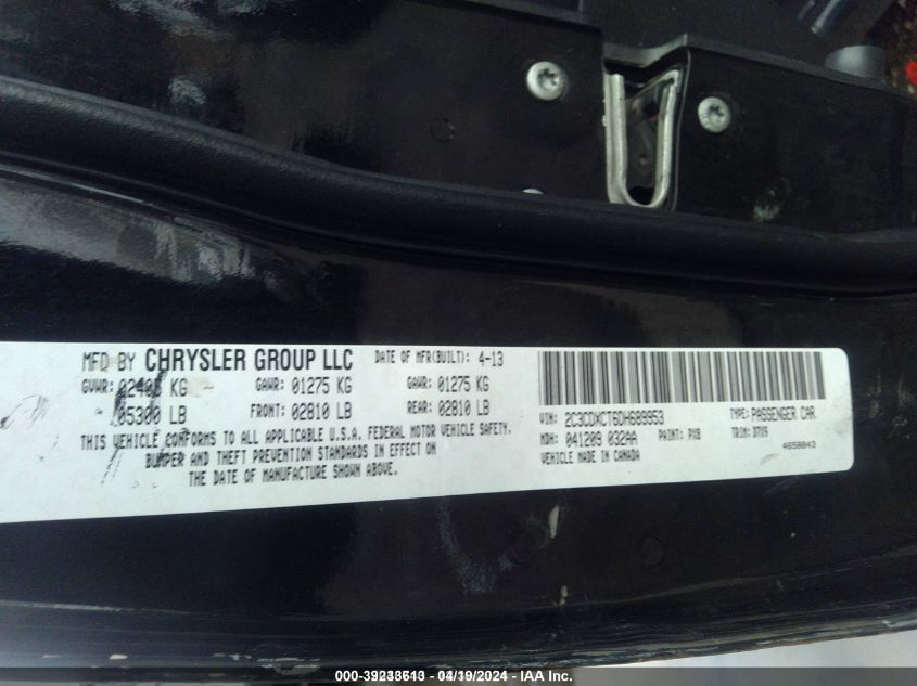 2013 Dodge Charger R/T VIN: 2C3CDXCT6DH689953 Lot: 39233613