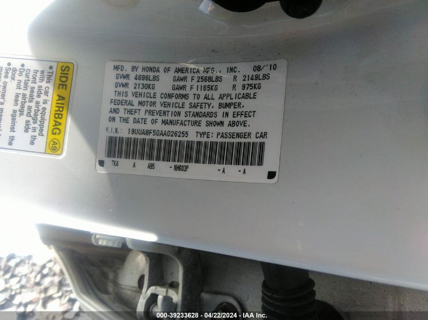 2010 Acura Tl 3.5 VIN: 19UUA8F50AA026255 Lot: 39233628