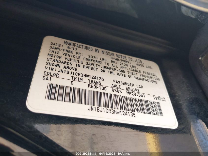 2017 Nissan Rogue Sport S VIN: JN1BJ1CR3HW124135 Lot: 39234111