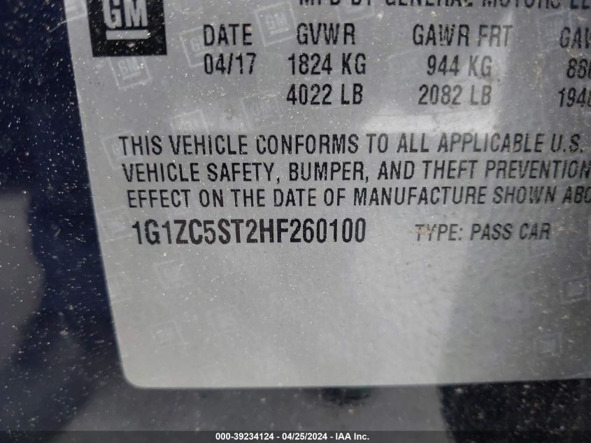 2017 Chevrolet Malibu 1Fl VIN: 1G1ZC5ST2HF260100 Lot: 39234124