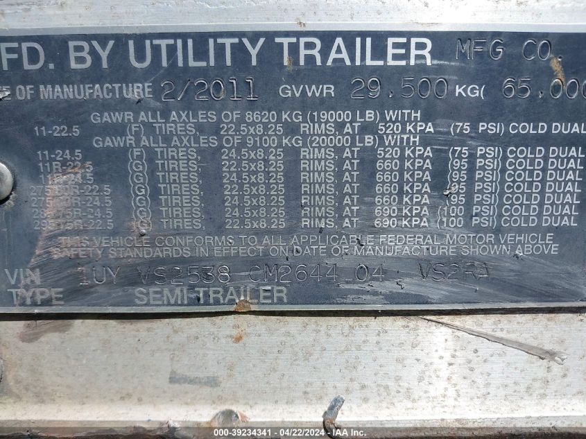 2012 Utility Trailer Mfg Utility Trailer Mfg VIN: 1UYVS2538CM264404 Lot: 39234341