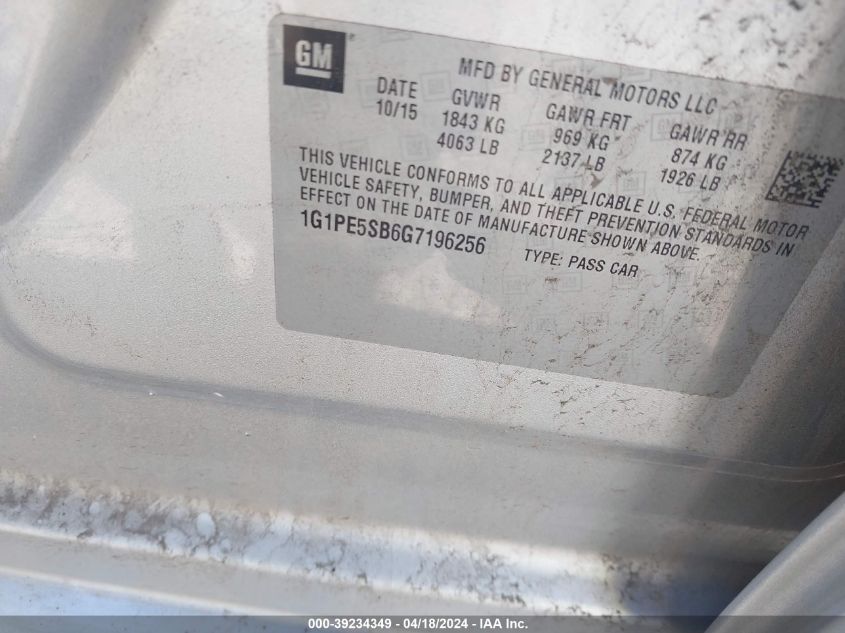 2016 Chevrolet Cruze Limited 1Lt Auto VIN: 1G1PE5SB6G7196256 Lot: 39234349