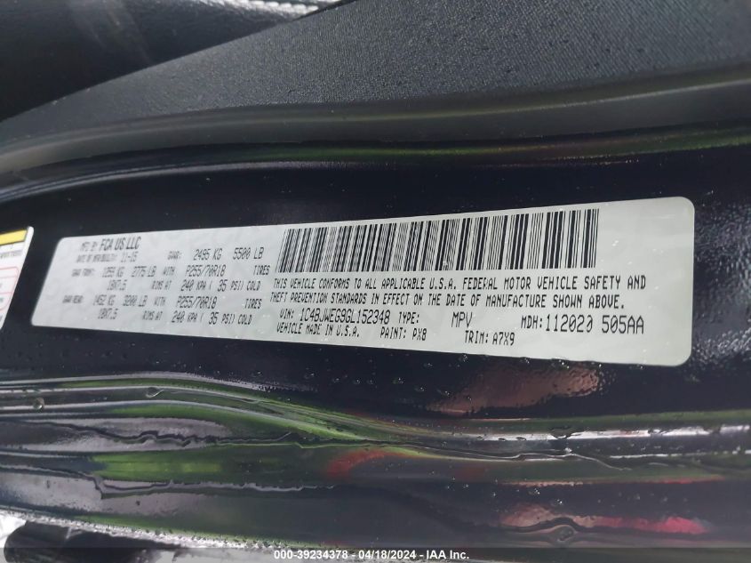 2016 Jeep Wrangler Unlimited Sahara VIN: 1C4BJWEG9GL152348 Lot: 39234378