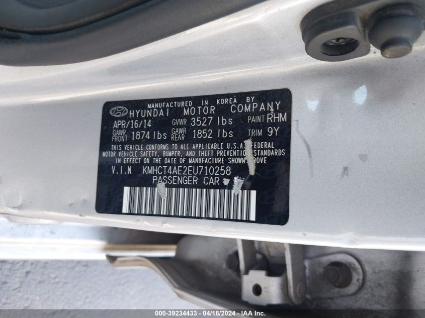 2014 Hyundai Accent Gls VIN: KMHCT4AE2EU710258 Lot: 11988459