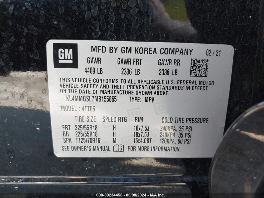 2021 Buick Encore Gx Awd Essence VIN: KL4MMGSL7MB155865 Lot: 39234455