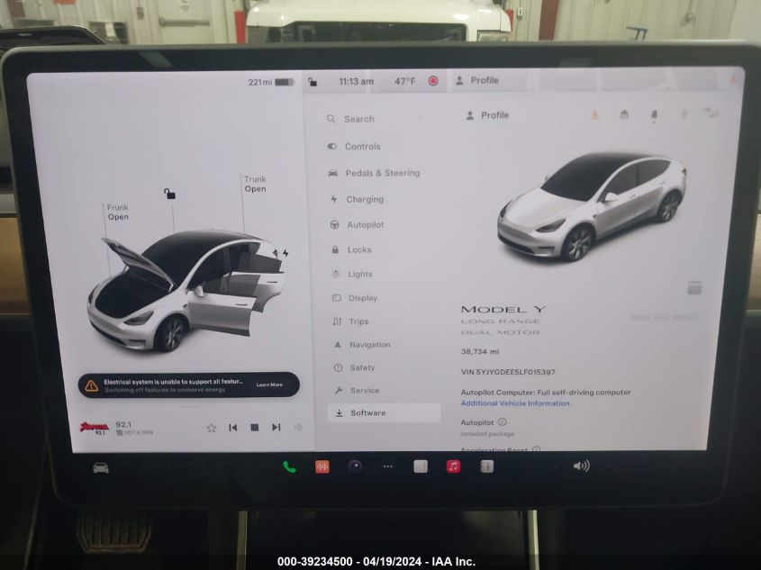 2020 Tesla Model Y Long Range Dual Motor All-Wheel Drive VIN: 5YJYGDEE5LF015397 Lot: 39234500