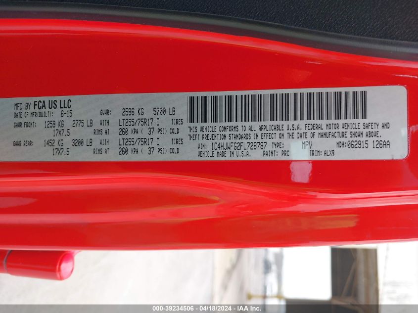 2015 Jeep Wrangler Unlimited Rubicon VIN: 1C4HJWFG2FL728787 Lot: 39234506