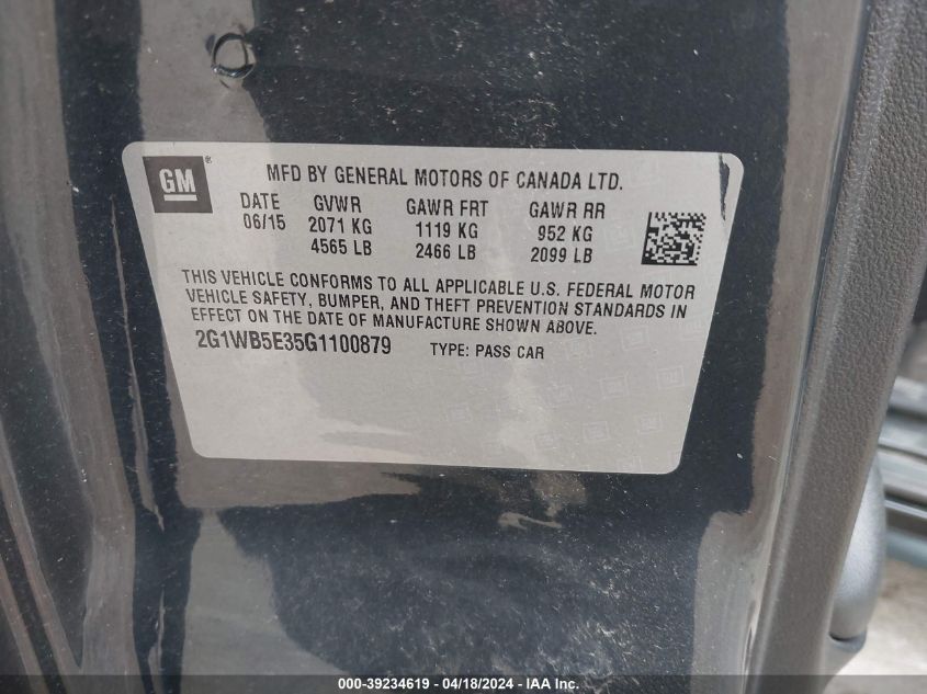 2016 Chevrolet Impala Limited Lt VIN: 2G1WB5E35G1100879 Lot: 39234619