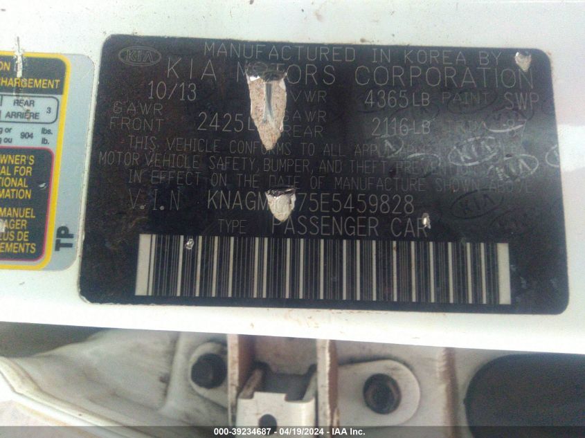 2014 Kia Optima Lx VIN: KNAGM4A75E5459828 Lot: 39234687