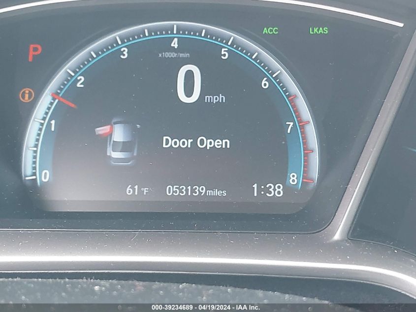 2019 Honda Civic Ex VIN: JHMFC1F33KX007963 Lot: 39234689