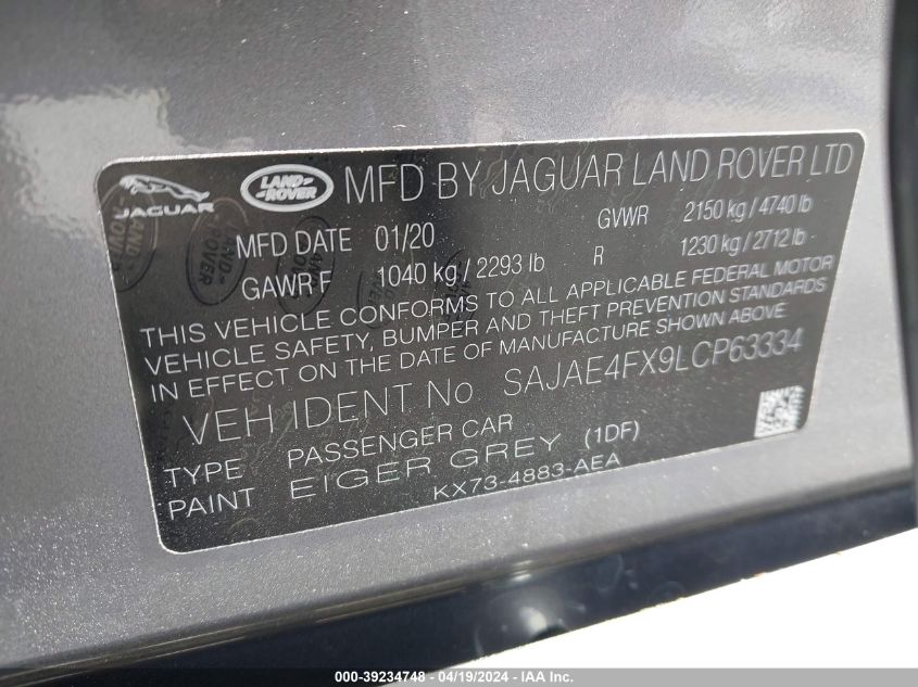 2020 Jaguar Xe S Rwd Automatic VIN: SAJAE4FX9LCP63334 Lot: 39234748