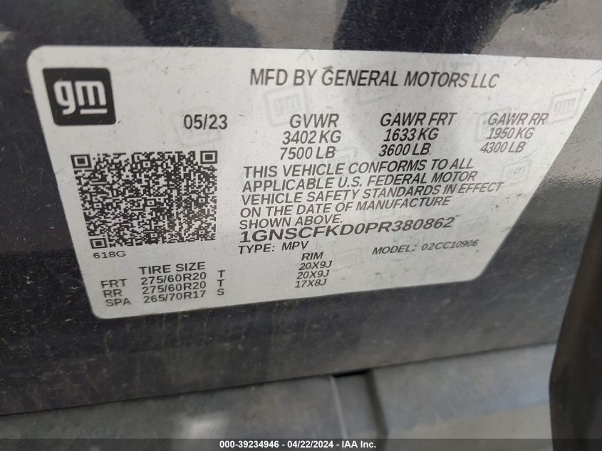 2023 Chevrolet Suburban 2Wd Premier VIN: 1GNSCFKD0PR380862 Lot: 47709214