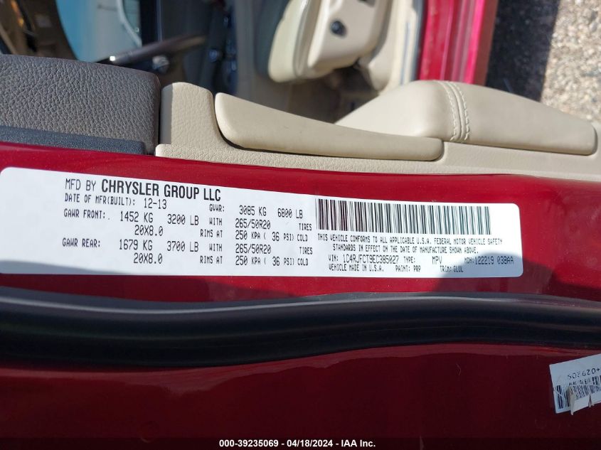 2014 Jeep Grand Cherokee Overland VIN: 1C4RJFCT9EC385027 Lot: 39235069