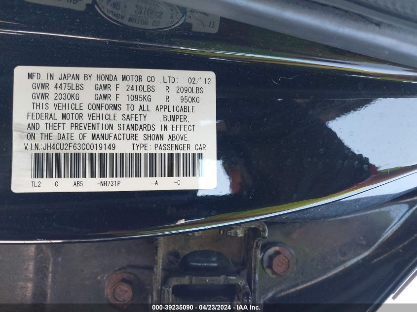 JH4CU2F63CC019149 2012 Acura Tsx 2.4