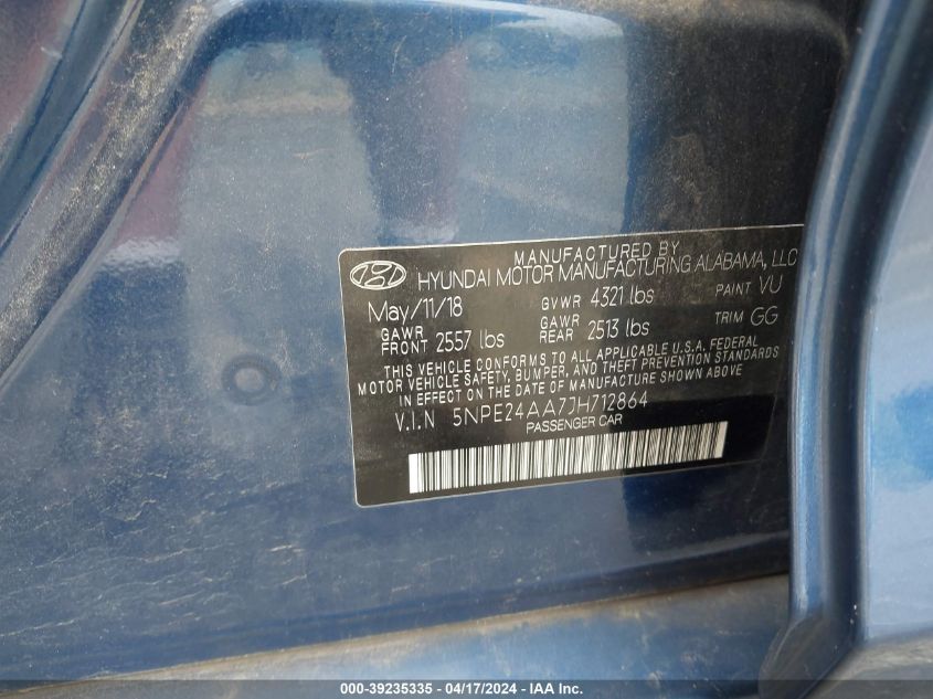 2018 Hyundai Sonata Eco VIN: 5NPE24AA7JH712864 Lot: 49182174