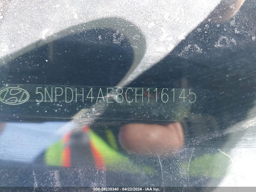 2012 Hyundai Elantra Gls VIN: 5NPDH4AE8CH116145 Lot: 39235340