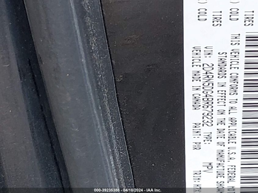 2011 Dodge Grand Caravan Crew VIN: 2D4RN5DG4BR679232 Lot: 39235388