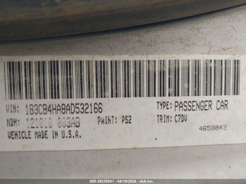 2010 Dodge Caliber Sxt VIN: 1B3CB4HA8AD532166 Lot: 11972787