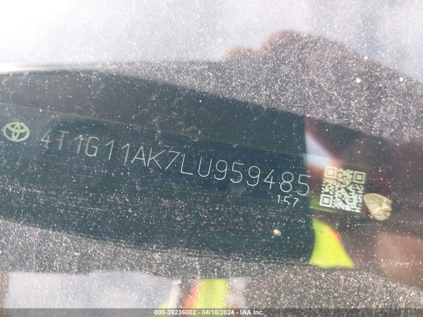 2020 Toyota Camry Se VIN: 4T1G11AK7LU959485 Lot: 39236002