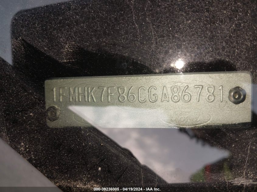 2012 Ford Explorer Limited VIN: 1FMHK7F86CGA86781 Lot: 39236005