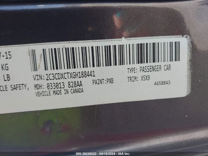 2015 Dodge Charger R/T VIN: 2C3CDXCT7FH893180 Lot: 39236022