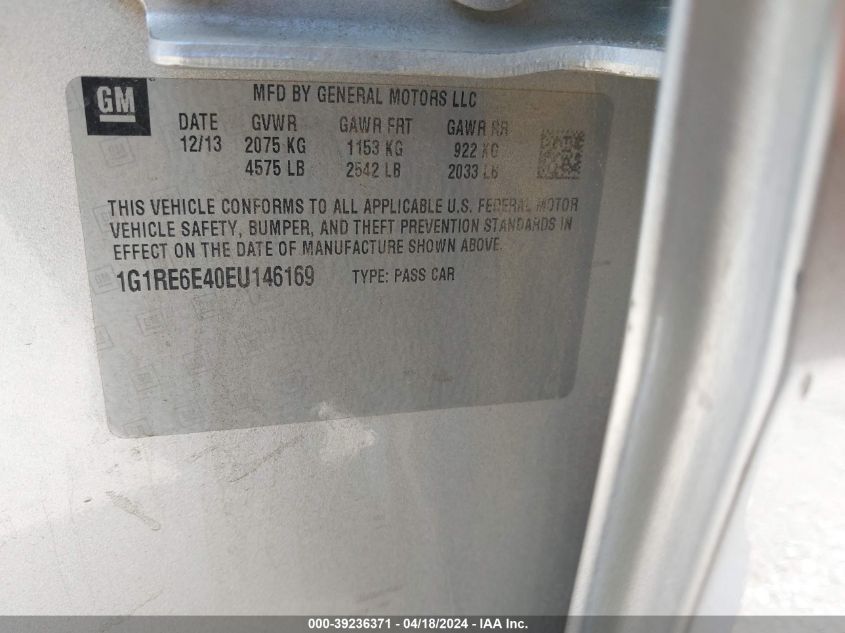 2014 Chevrolet Volt VIN: 1G1RE6E40EU146169 Lot: 50720184