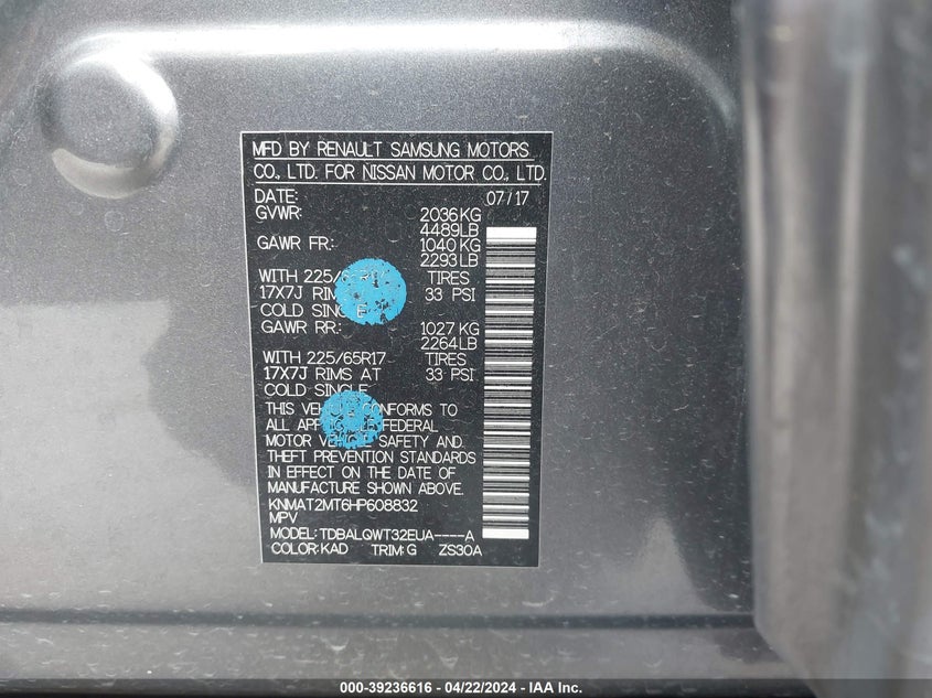 2017 NISSAN ROGUE SV - KNMAT2MT6HP608832