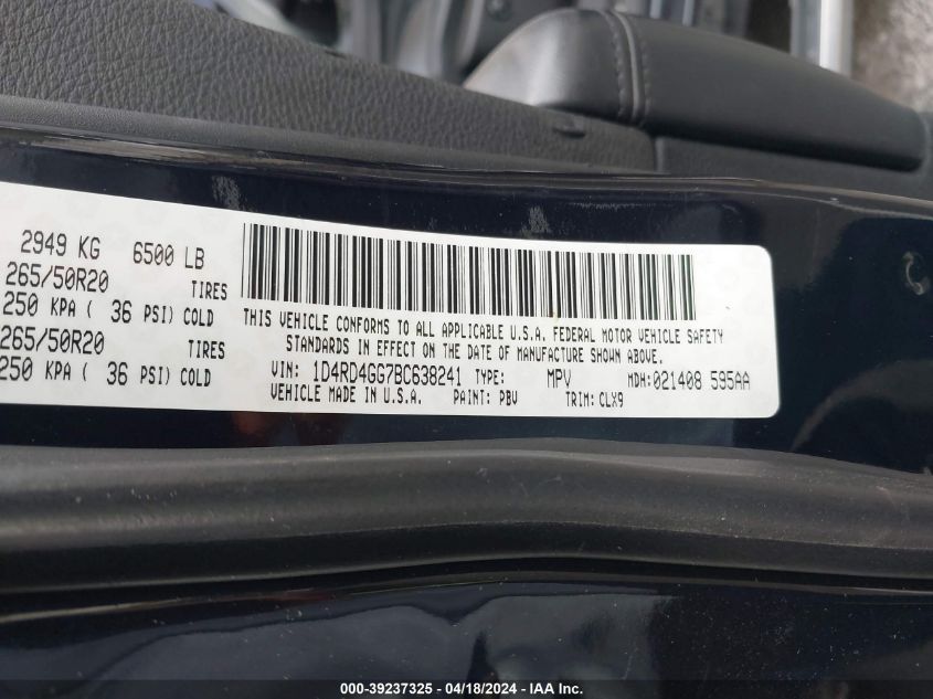 2011 Dodge Durango Crew VIN: 1D4RD4GG7BC638241 Lot: 39219078