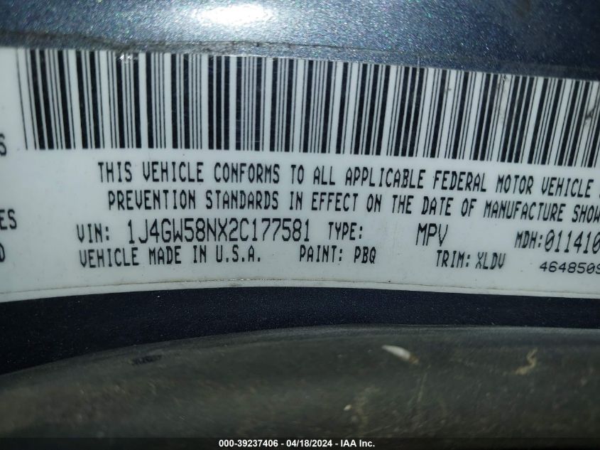 2002 Jeep Grand Cherokee Limited VIN: 1J4GW58NX2C177581 Lot: 39237406
