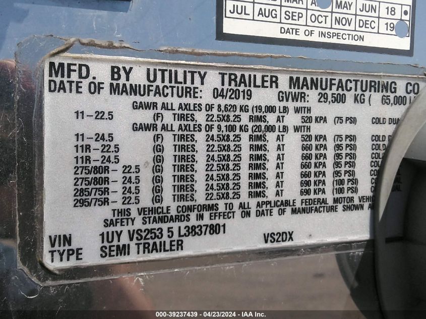 2020 Utility Trailer Mfg VIN: 1UYVS2535L3837801 Lot: 39237439