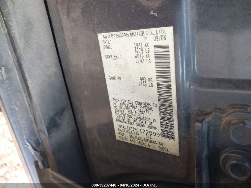 2009 Nissan Altima 2.5 S VIN: 1N4AL21E29C122099 Lot: 39219714
