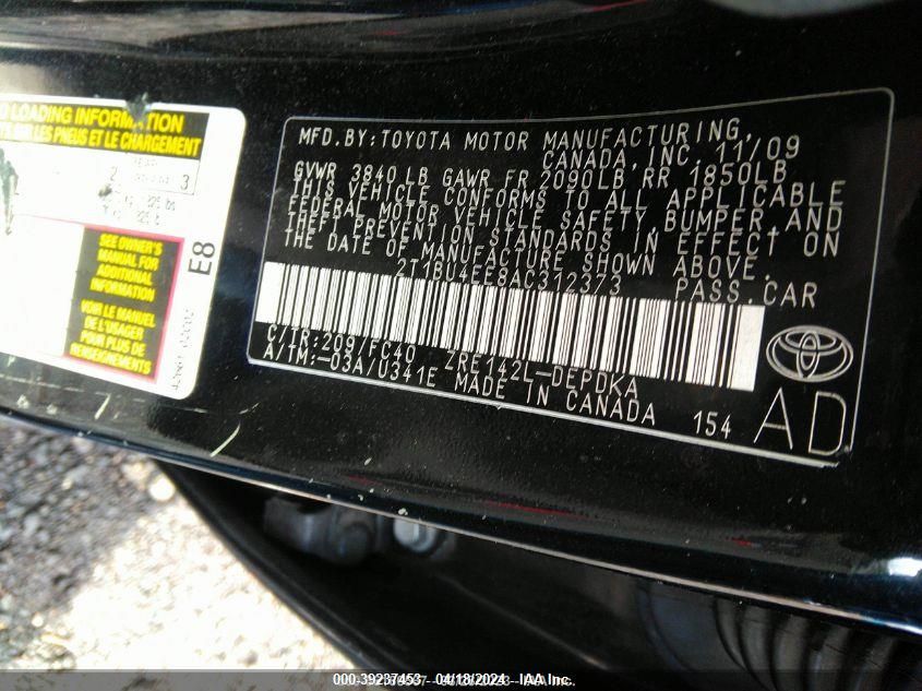 2T1BU4EE8AC312373 2010 Toyota Corolla Le